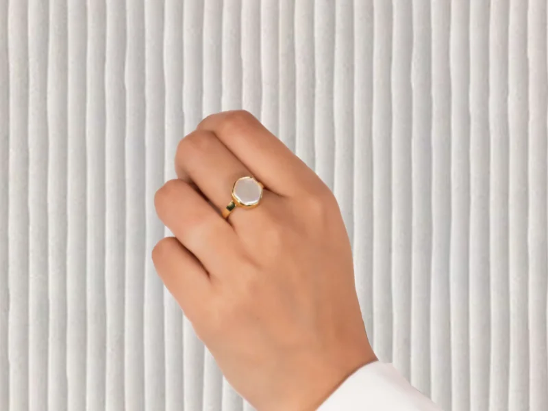Hexagon Moonstone Ring